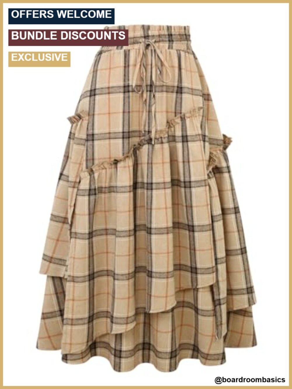 High Waisted Plaid Maxi Skirt with Pockets Flannel A-Line Renaissance